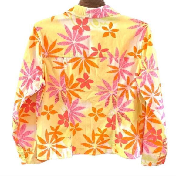 COLDWATER CREEK Size M Lightweight Jean Style Jacket In Yellow Pink Orange - Picture 2 of 5